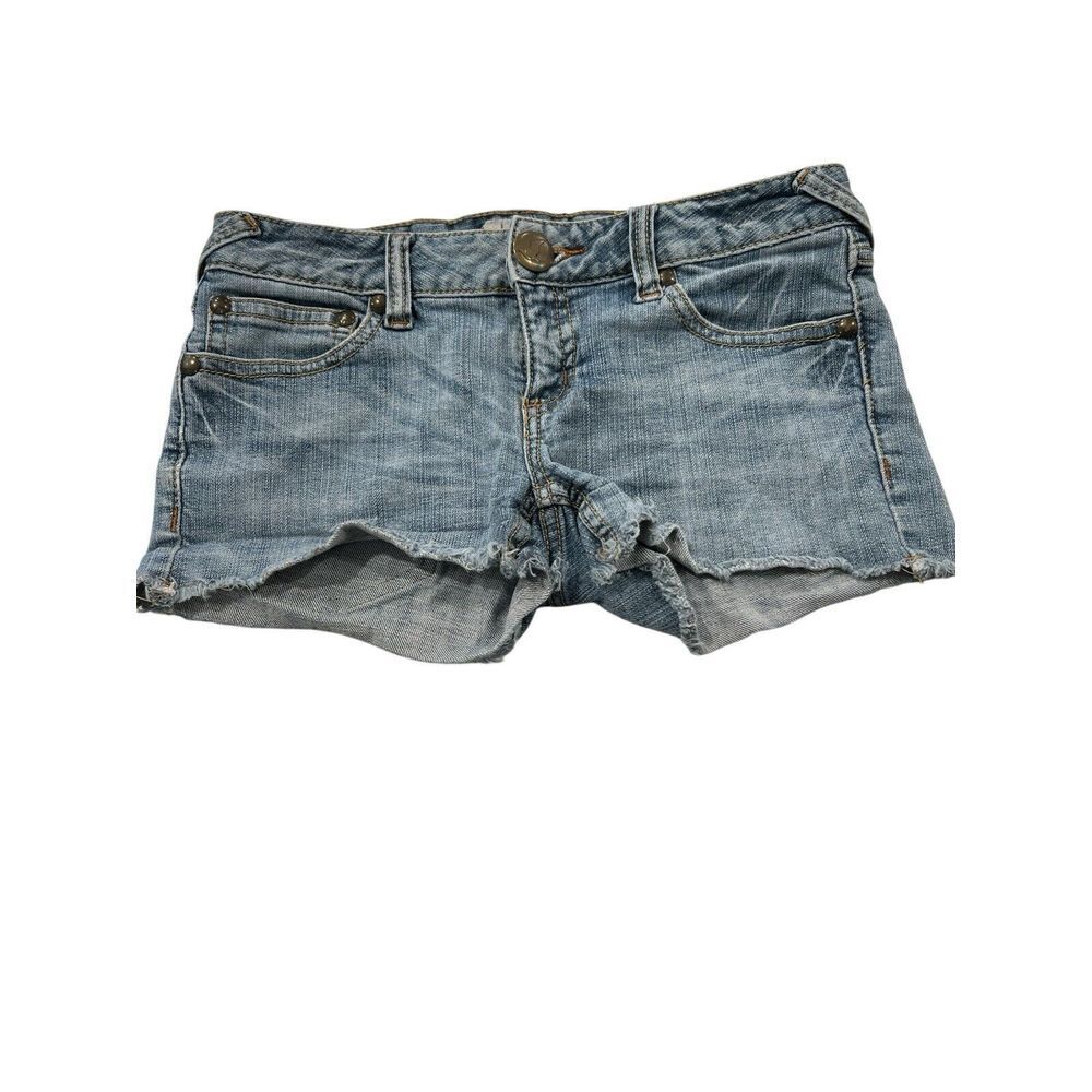 Womens Free People Distressed Fray Mid Rise Denim Jean Shorts Size 27